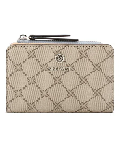 Nine West Lockup 9s Zip Around Card Case Wallet In Beige Logo Bluestone