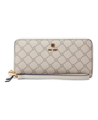 Nine West Lockup Zip Around With Wristlet Wallet In Mushroom Logo Milk