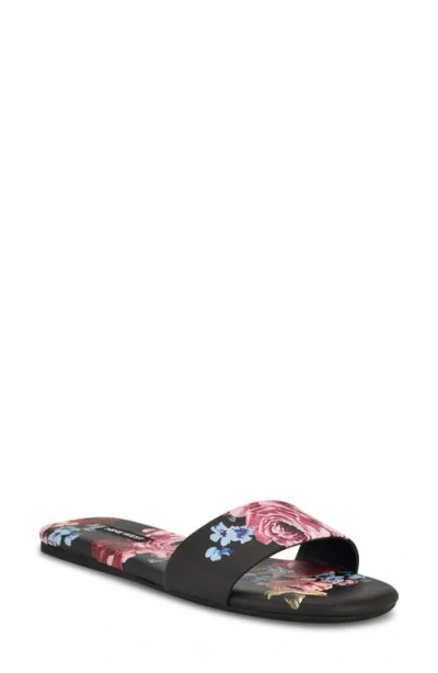 Nine West Lolipop Slide Sandal In Black Scattered Rose