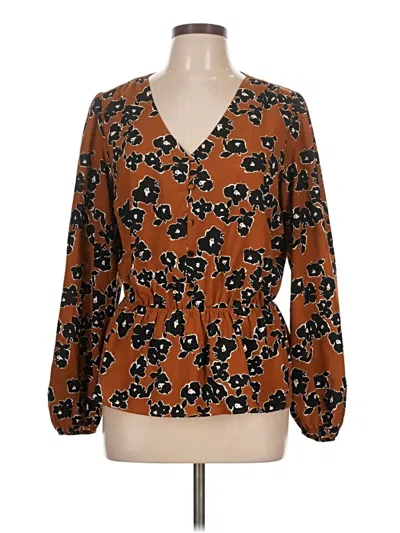 Pre-owned Nine West Long Sleeve Blouse In Brown