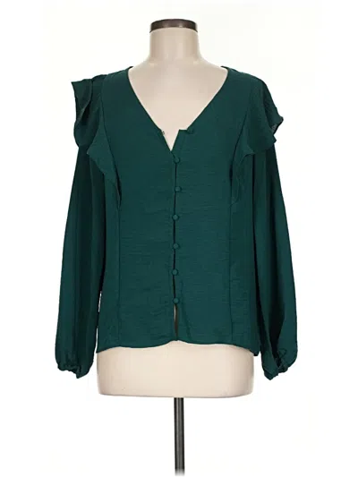 Pre-owned Nine West Long Sleeve Blouse In Green
