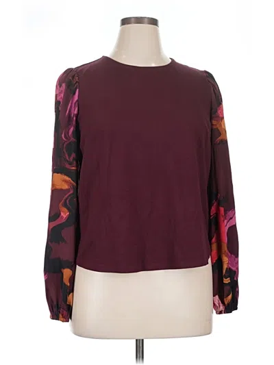Pre-owned Nine West Long Sleeve Top Burgundy Boatneck Tops