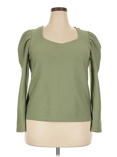 Pre-owned Nine West Long Sleeve Top Green Sweetheart Neckline Tops