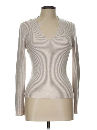 Pre-owned Nine West Long Sleeve Top Tan V Neck Tops In Brown