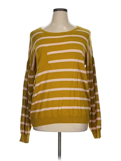 Pre-owned Nine West Long Sleeve Top Yellow Boatneck Tops