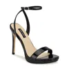 Nine West Loola Sandals Womens Black Patent Stiletto Heel Ankle Strap Gal1410 In Black