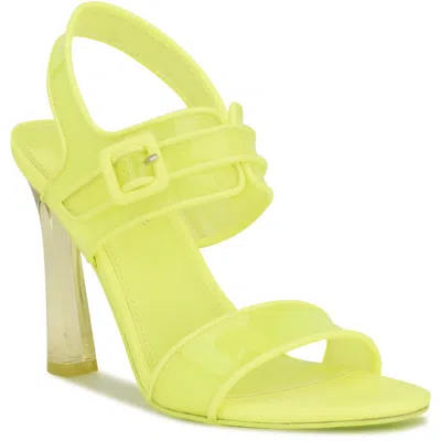Nine West Lucilep3 Womens Buckle Man Made Heels In Neon Yellow