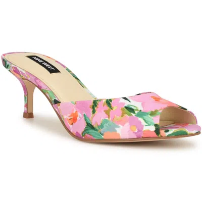 Nine West Luvlie2 Womens Cushioned Footbed Man Made Mule Sandals In Medium Pink