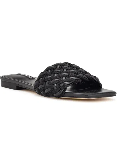 Nine West Maci 2 Womens Woven Slip On Slide Sandals In Black
