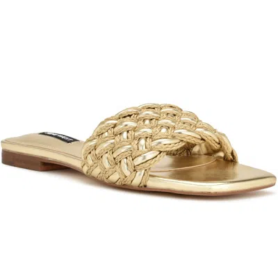 Nine West Maci 2 Womens Woven Slip On Slide Sandals In Gold