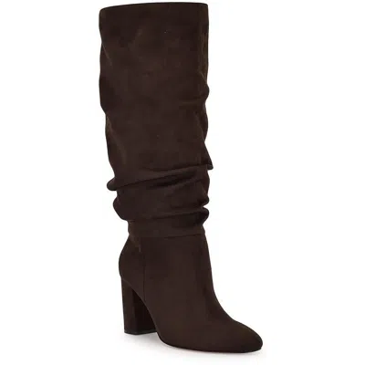 Nine West Magnett 2 Womens Block Heel Faux Suede Knee-high Boots In Dark Brown