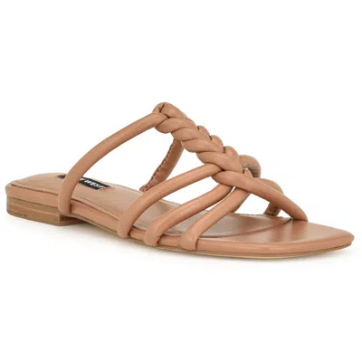 Nine West Makee3 Womens Braided Faux Leather Slide Sandals In Multi