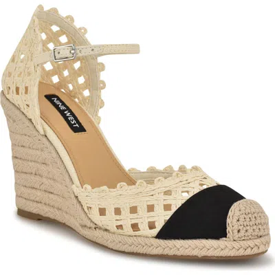 Nine West Mckinly Ankle Strap Wedge Sandal In Cream,black
