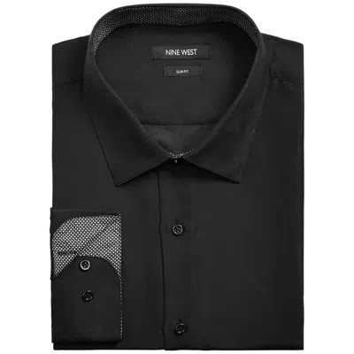 Nine West Mens Collar Polyester Button-down Shirt In Black