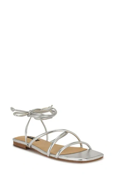 Nine West Mikila Ankle Wrap Sandal In Silver