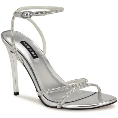 Nine West Missey Womens Rhinestone Dressy Slingback Sandals In Silver