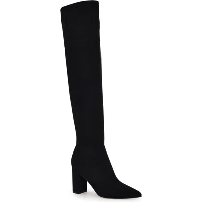 Nine West Daser Womens Faux Suede Tall Thigh-high Boots In Black