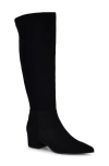 Nine West Morgin Pointed Toe Knee High Boot In Black Suede