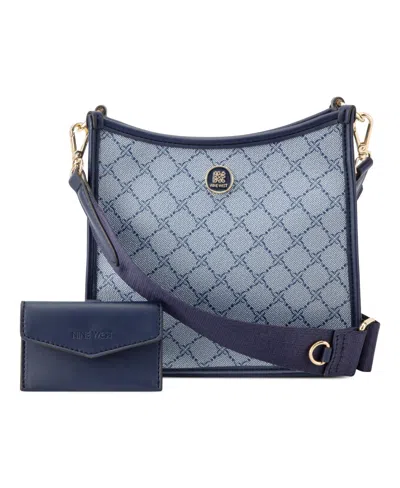 Nine West Nalini Medium Swing Crossbody Bag In Chambray Logo Navy