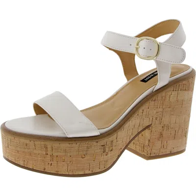 Nine West Namye Womens Adjustable Faux Leather Block Heel In White - Faux Leather