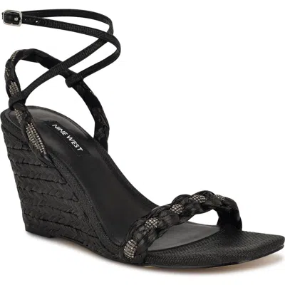 Nine West Nashy Ankle Strap Espadrille Wedge Sandal In Black