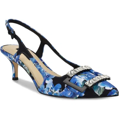 Nine West Neeri Pointed Toe Slingback Pump In Blue Bouquet Floral