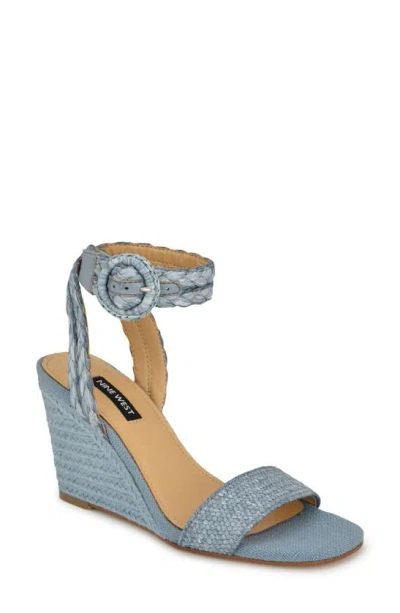 Nine West Women's Nerisa Square Toe Woven Wedge Sandals In Blue