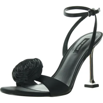 Nine West Neve2 Womens Adjustable Manmade Ankle Strap In Black Satin