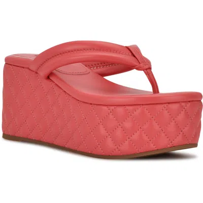 Nine West Newya Womens Dressy Slip On Platform Sandals In Orange