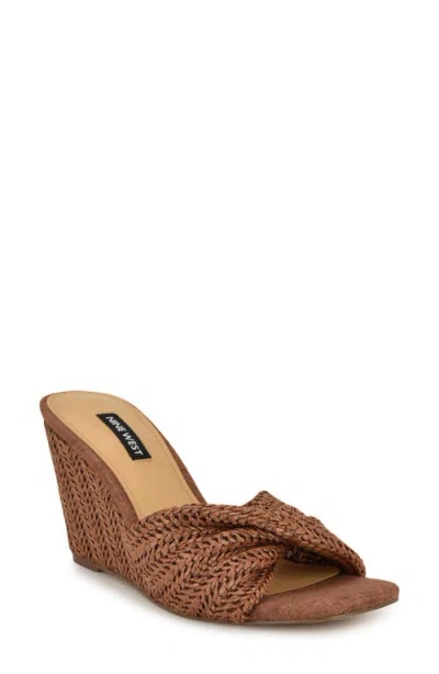 Nine West Nikhil Wedge Heel Twisted Strap Mules Women In Medium Brown