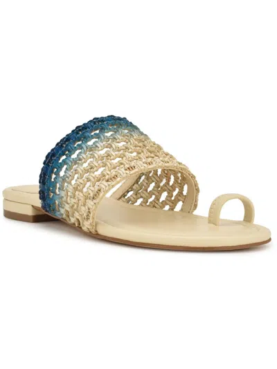 Nine West Nolah2 Womens Toe Ring Slide On Flatform Sandals In Blue