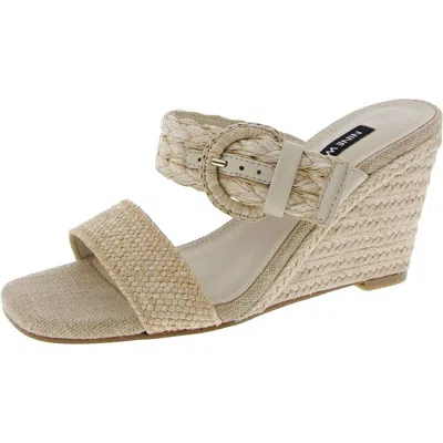 Nine West Novalie 3 Womens Buckle Straw Wedge Sandals In Brown