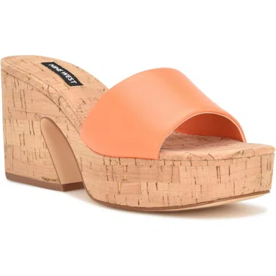 Nine West Oklee Womens Faux Leather Slip On Block Heels In Orange