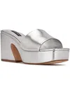 Nine West Oklee Womens Faux Leather Slip On Block Heels In Silver