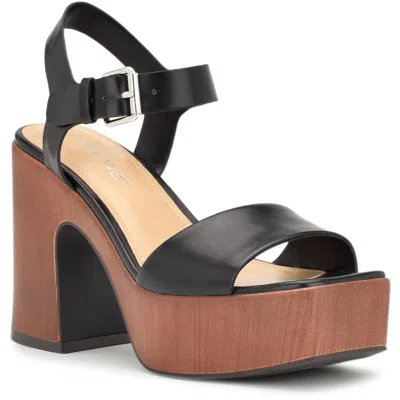 Nine West Openit9 Womens Cushioned Footbed Faux Leather Platform Sandals In Black