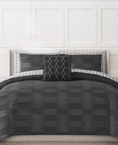 Nine West Oslo Stripe Bed In A Bag 8-pc. Comforter Set, Queen In Black