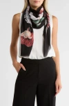 Nine West Painterly Blooms Gauze Square Scarf In Black