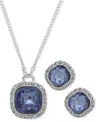 Nine West Pave & Stone Pendant Necklace & Stud Earrings Set In Blue