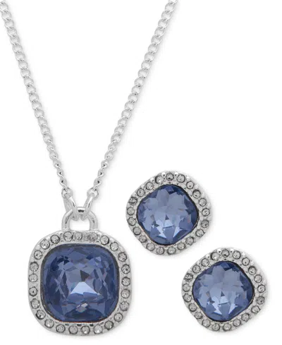 Nine West Pave & Stone Pendant Necklace & Stud Earrings Set In Blue