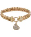 Nine West Pave Heart Charm Double-row Stretch Bracelet In Gold