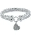 Nine West Pave Heart Charm Double-row Stretch Bracelet In White