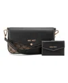 Nine West Peaches Flap Crossbody Bag With Card Case In Natural Logo Black