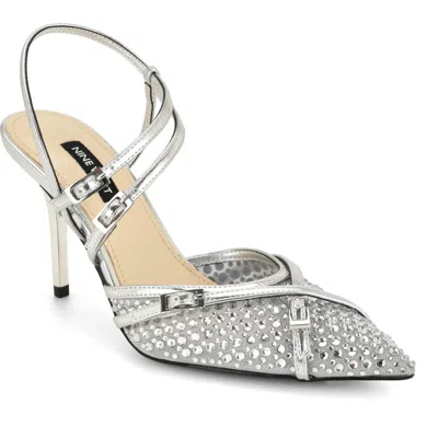 NINE WEST NINE WEST PERTEE CRYSTAL EMBELLISHED ANKLE STRAP PUMP