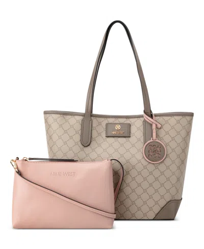 Nine West Piera 2 In 1 Tote Bag In Beige Logo Flint