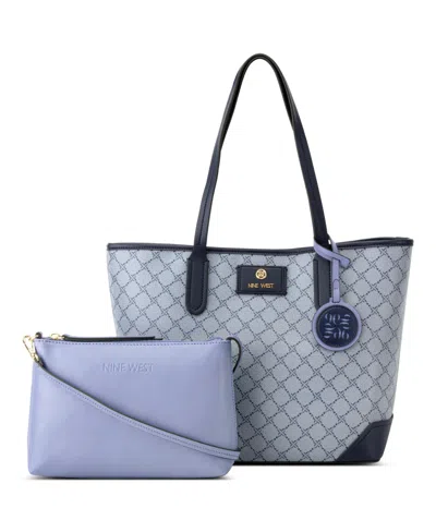 Nine West Piera 2 In 1 Tote Bag In Chambray Logo Navy