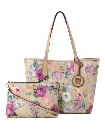 Nine West Piera 2 In 1 Tote Bag In Floral Logo Khaki
