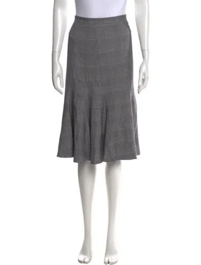 Pre-owned Nine West Plaid Print Midi Length Skirt In Gray