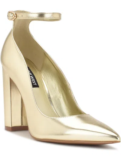 Nine West Plana 3 Womens Metallic Pointed Toe Ankle Strap In Gold