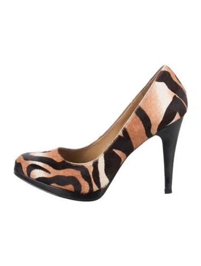 Pre-owned Nine West Ponyhair Animal Print Pumps In Brown