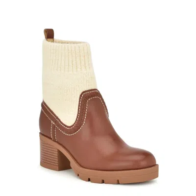 Nine West Popit Boots Women's Brown Block Heel Lug Sole Casual Bootie Jobb221